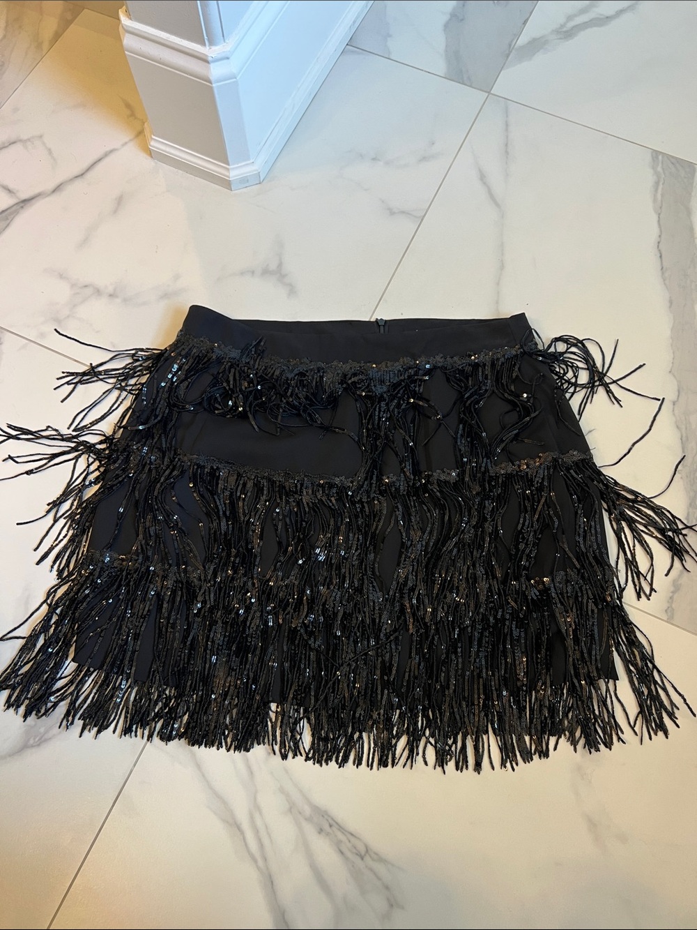 Vici Black Beaded Fringe Mini Skirt